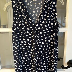 Navy and White Women's Sleeveless Top